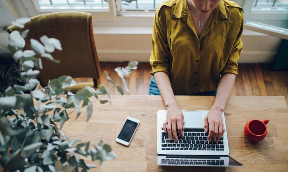 Woman looking for freelance jobs on her computer