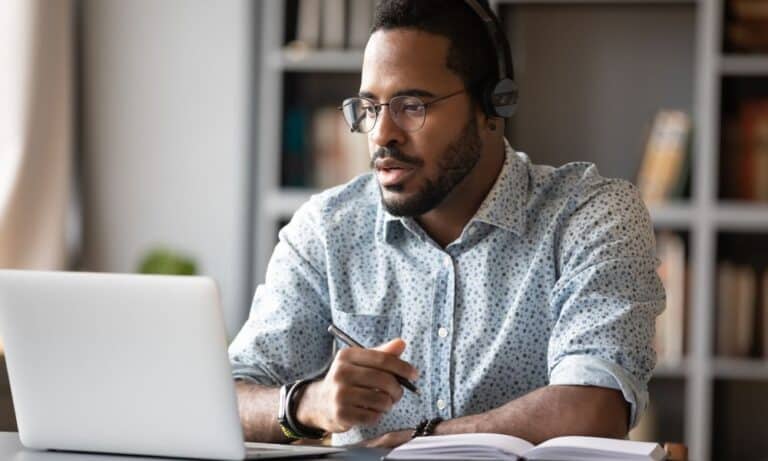 Remote worker at his desk at home