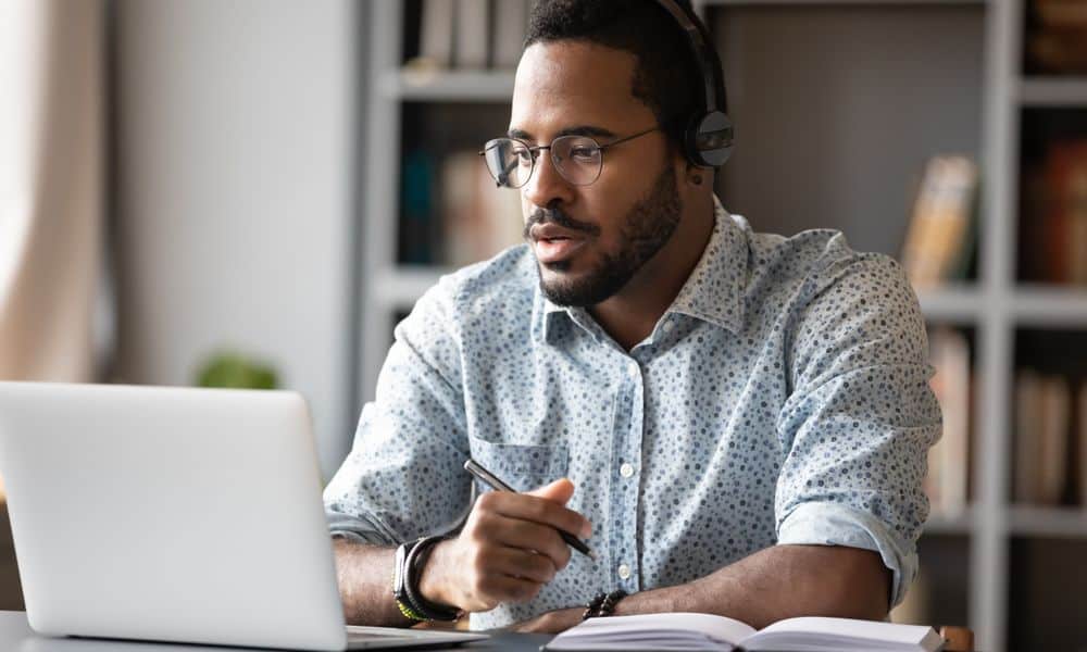 Remote worker at his desk at home