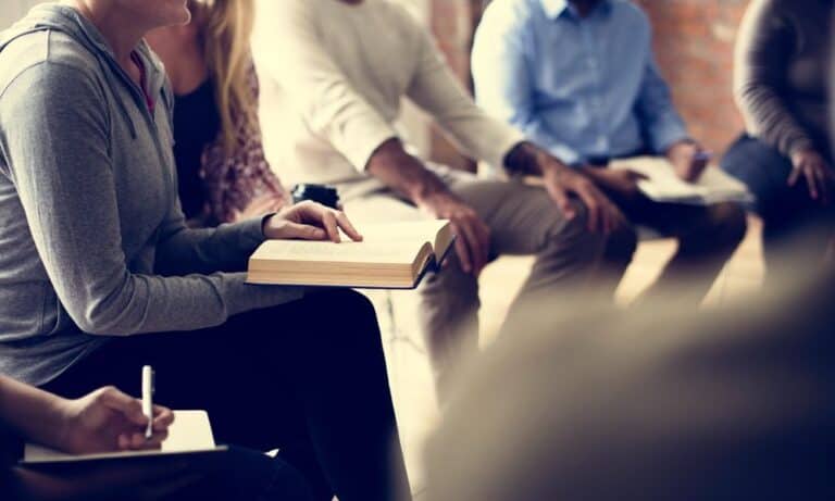People attending class and networking