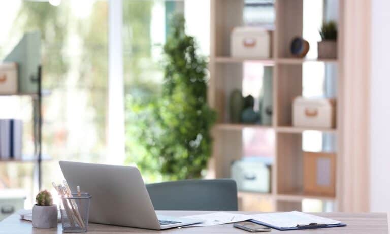 Empty desk at home office