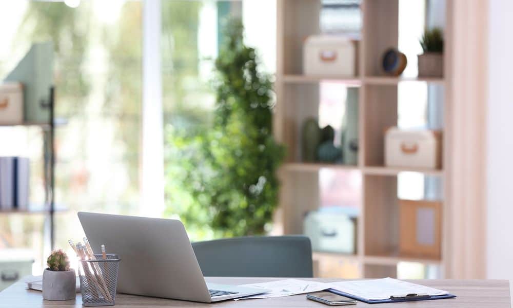 Empty desk at home office