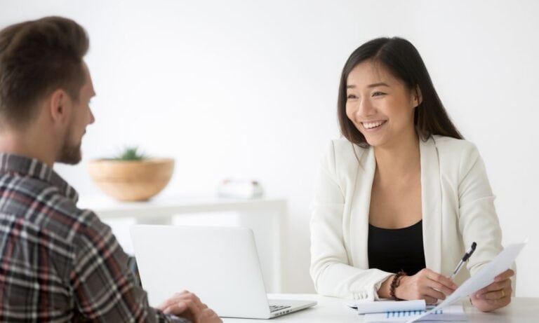Interviewee being interviewed by potential employer