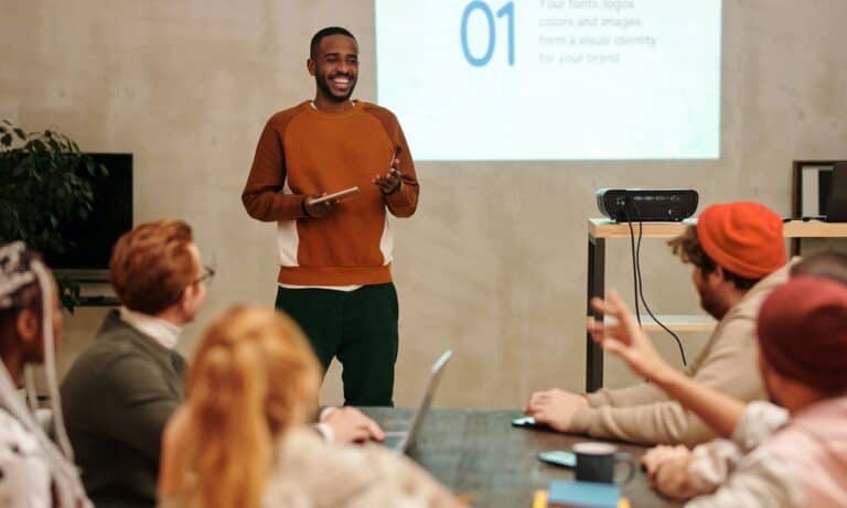 Employee giving a presentation.