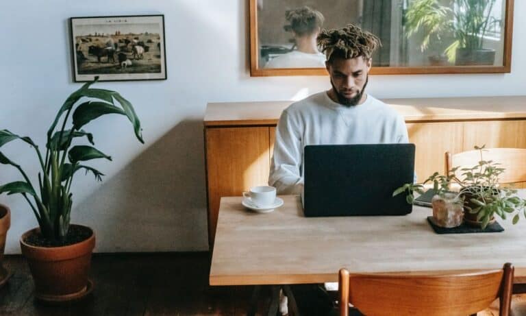 Photo of an employee updating their resume.