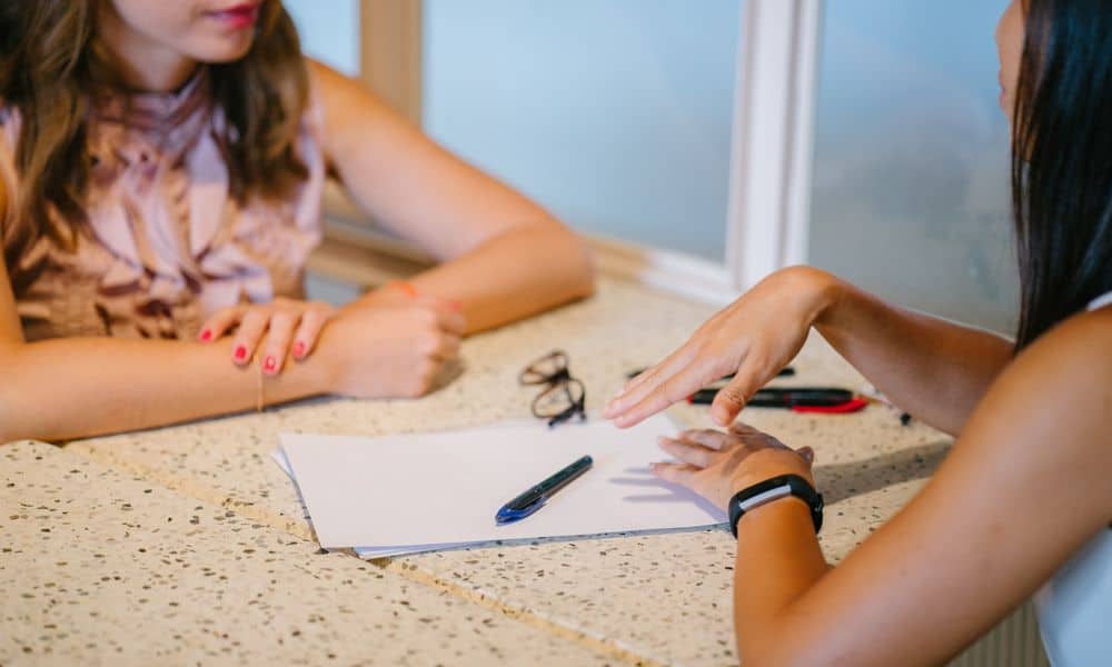 Employees prepping for an exit interview.