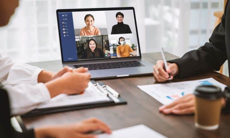 Photo of a team on a virtual call.