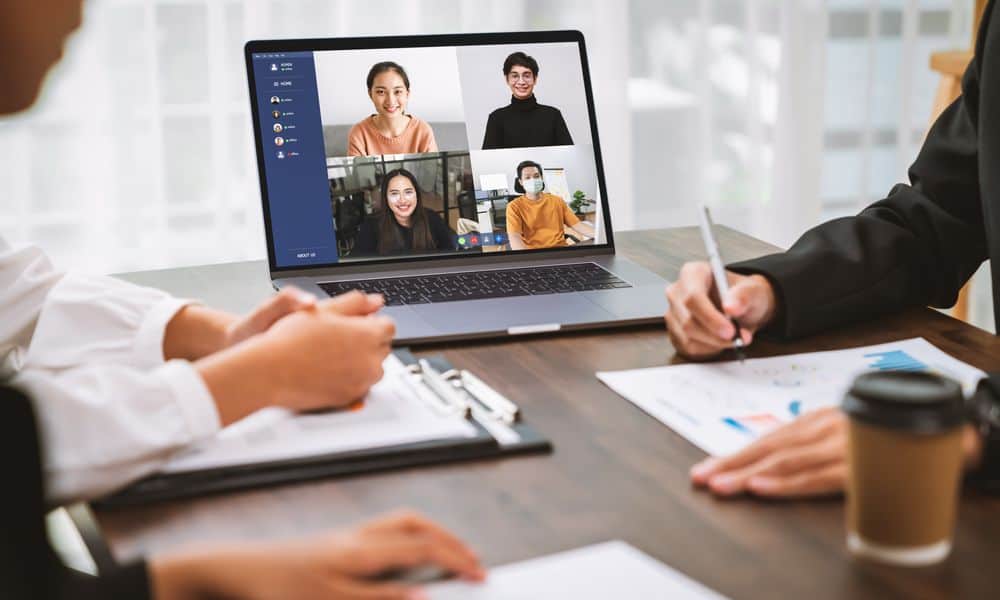 Photo of a team on a virtual call.