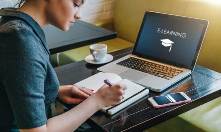 Woman taking class online on computer