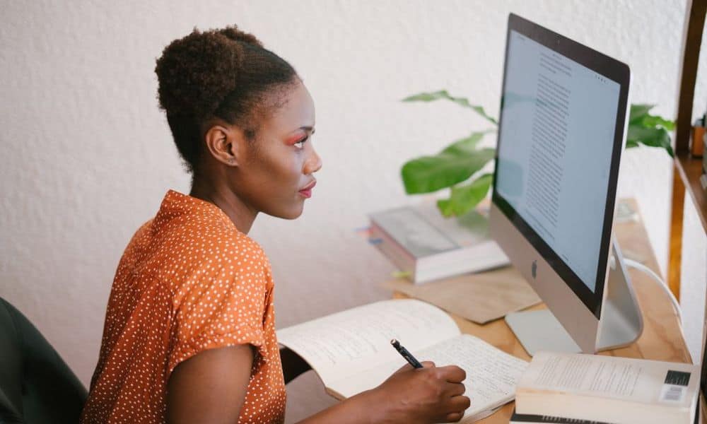 Photo of a copywriter working from home.
