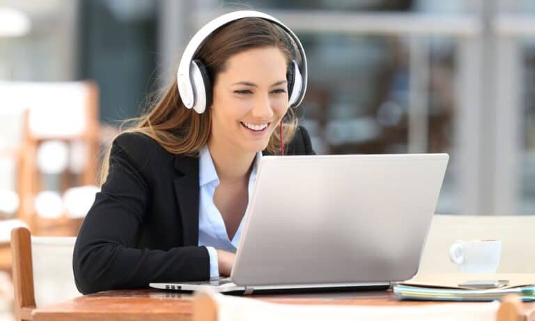 Photo of an employer conducting a video interview.