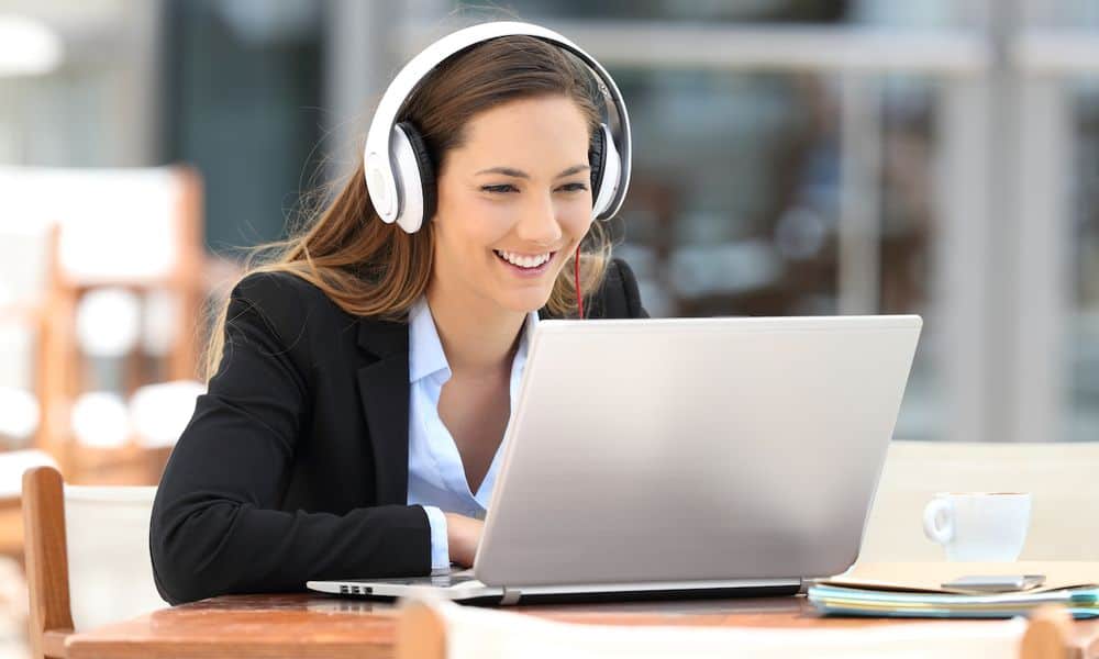 Photo of an employer conducting a video interview.