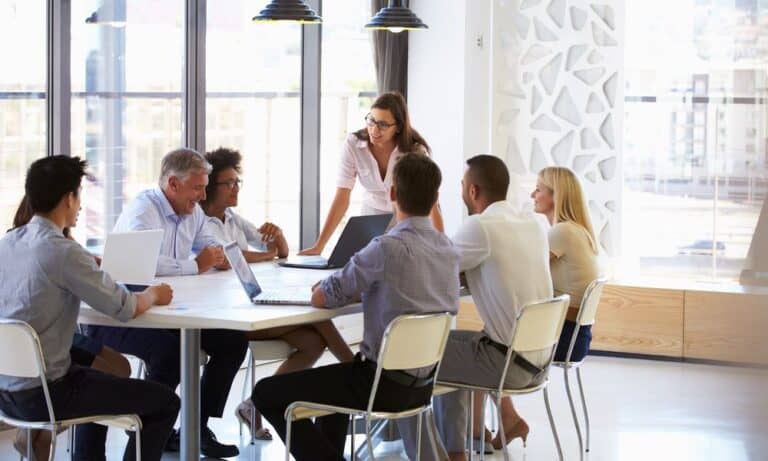Photo of employers discussing the future of work.