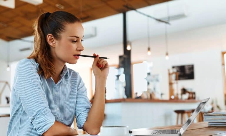 Photo of an employee searching for a female-friendly employer.