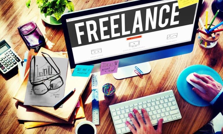 Photo of a freelancer working from home.
