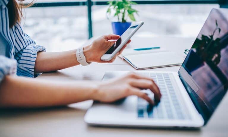 Photo of a job seeker browsing through jobs.