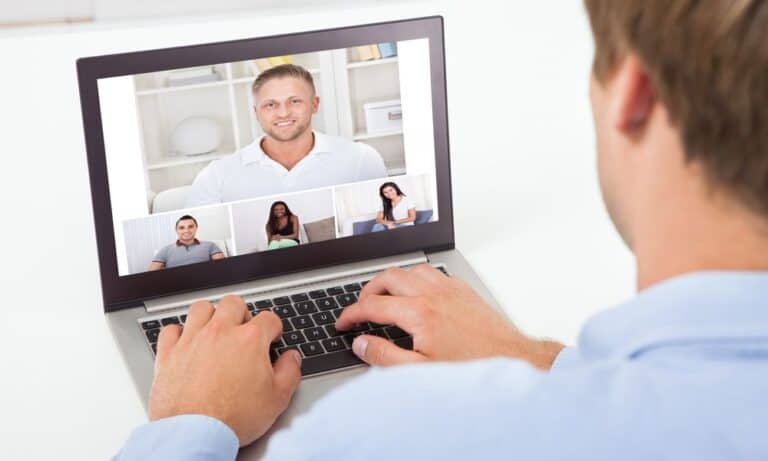 Photo of onboarding new employees remotely.
