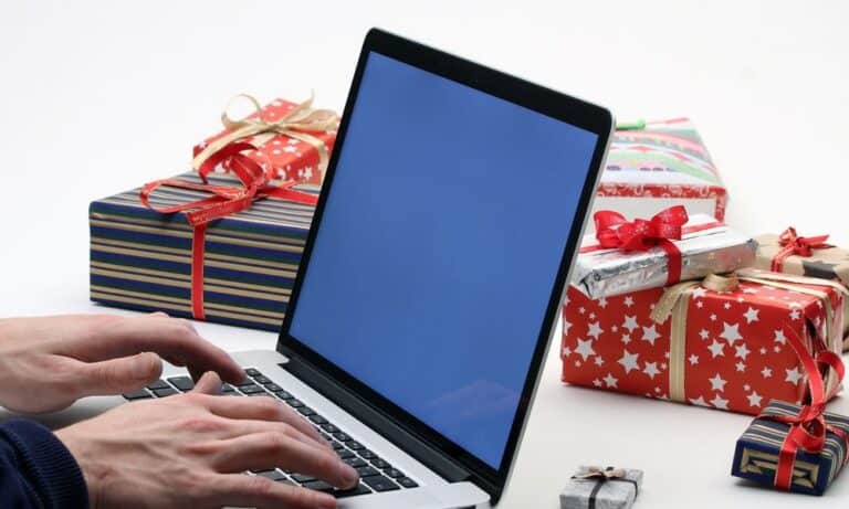 Person working on laptop during holidays