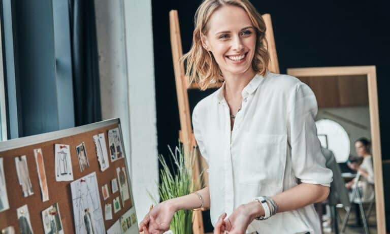 Creative woman presenting ideas to potential client