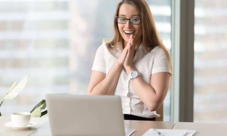 Woman receives good news via email