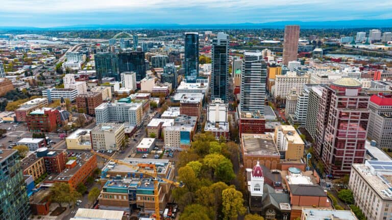Photo of an aerial view of Portland, Oregon.