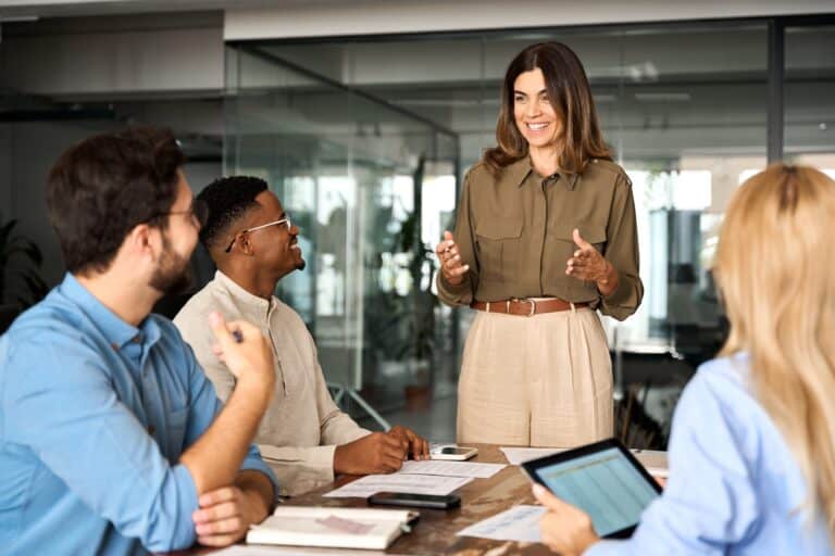 Diverse group of professionals working together.